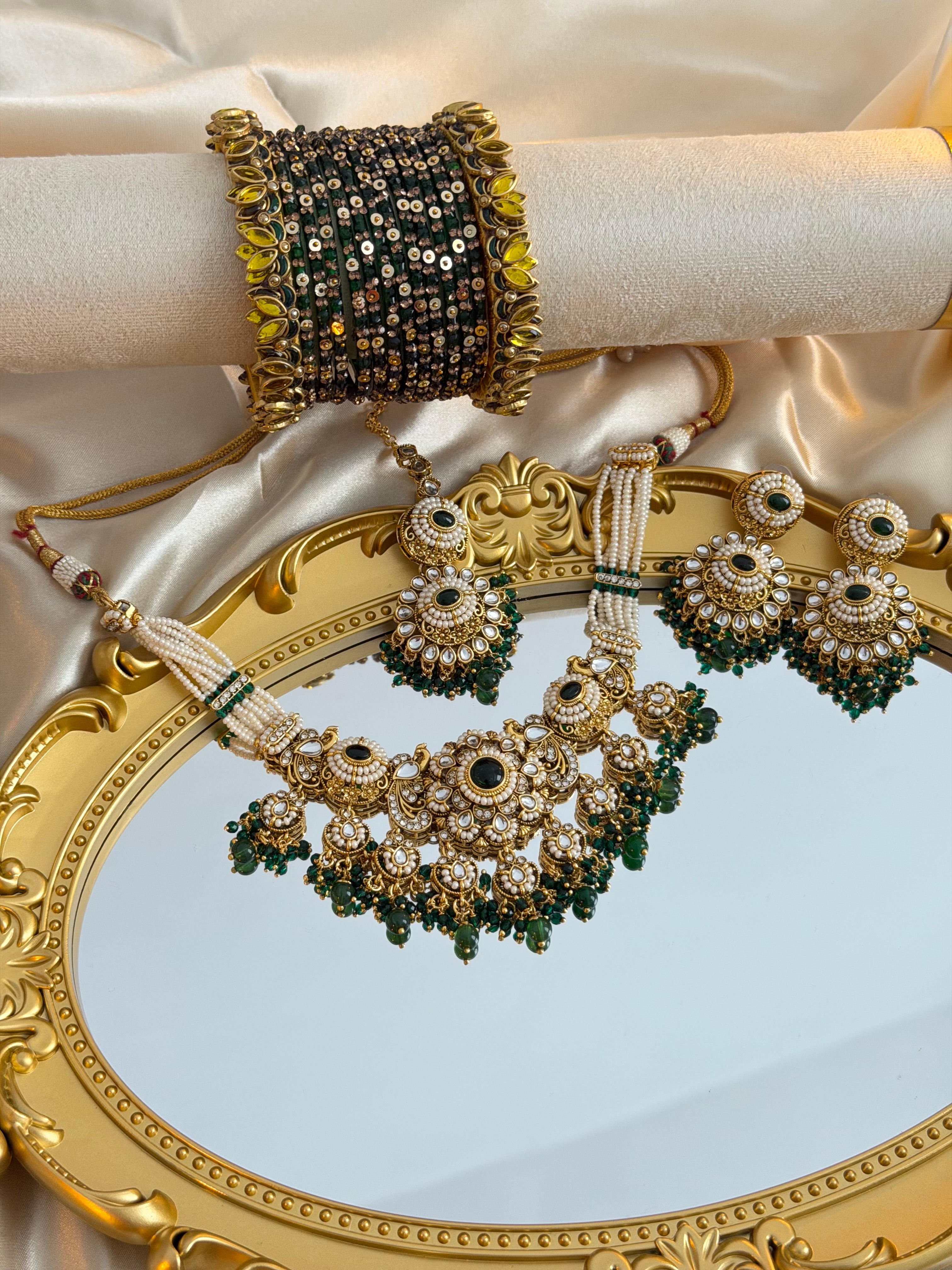 Dark Green Kundan Bridal Jewellery Set
