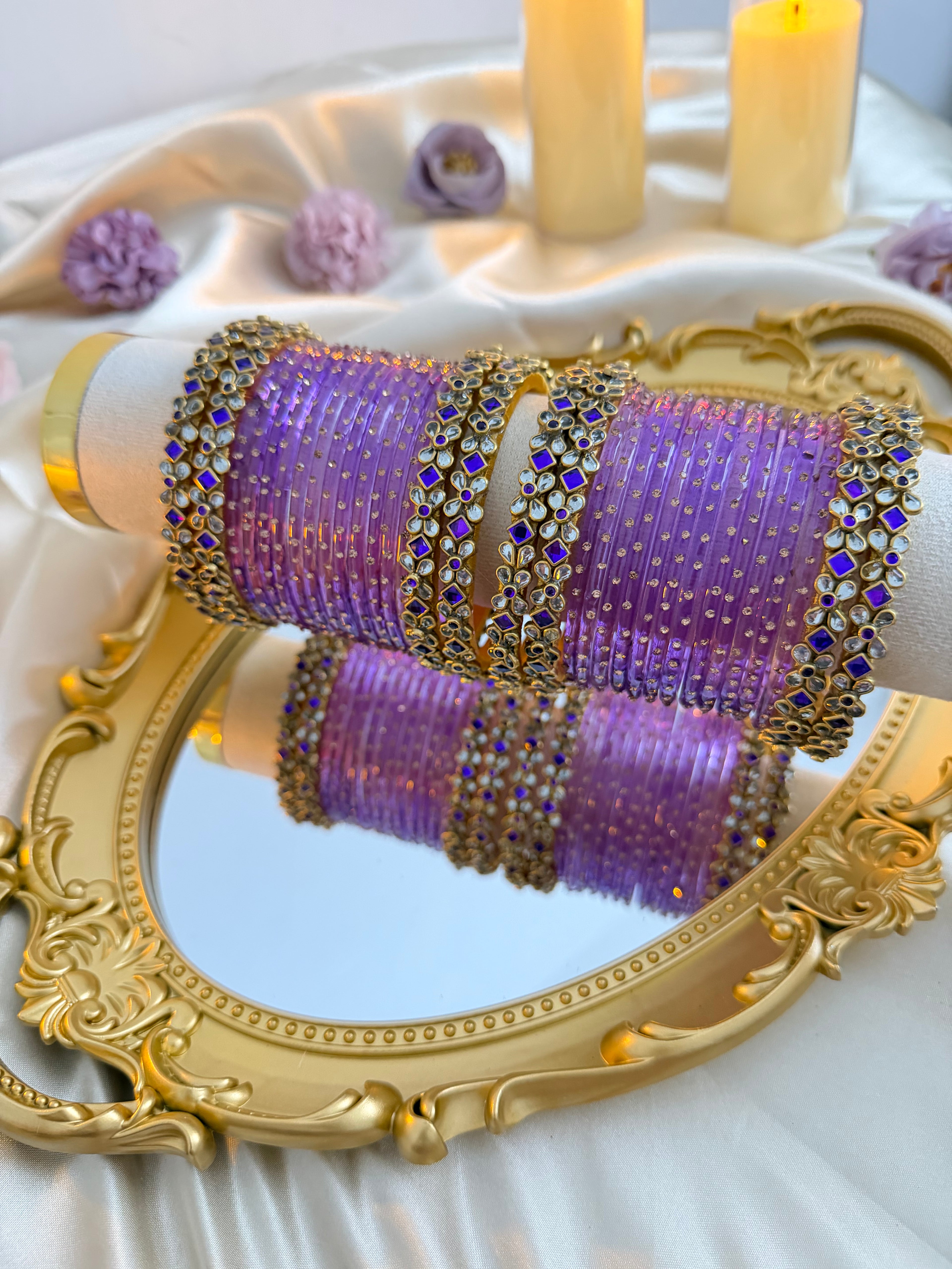 Deep Purple Kundan Bridal Bangles (Both Hands)