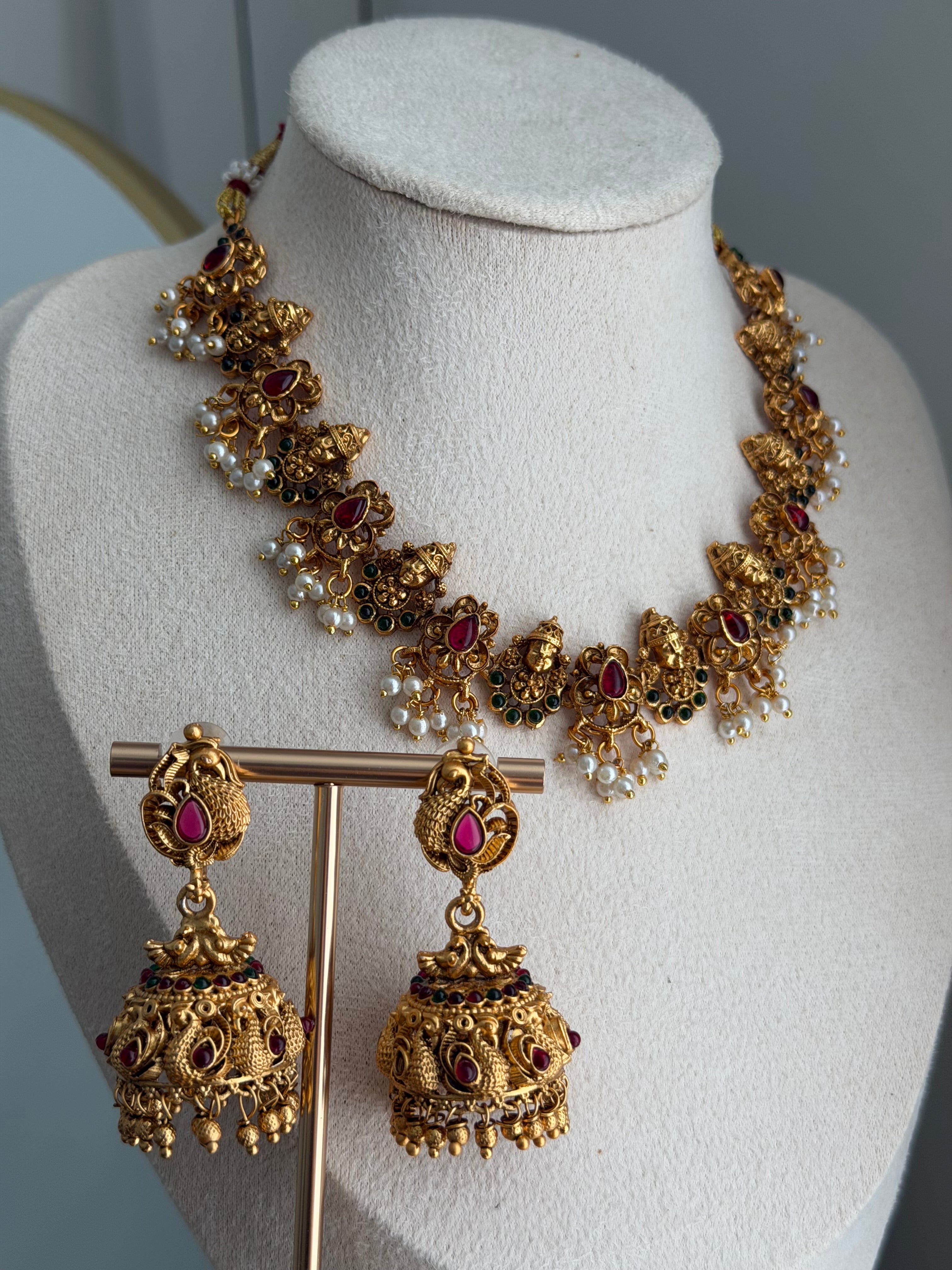 Gold Plated Temple Jewellery Set | Necklace & Jhumka Earrings