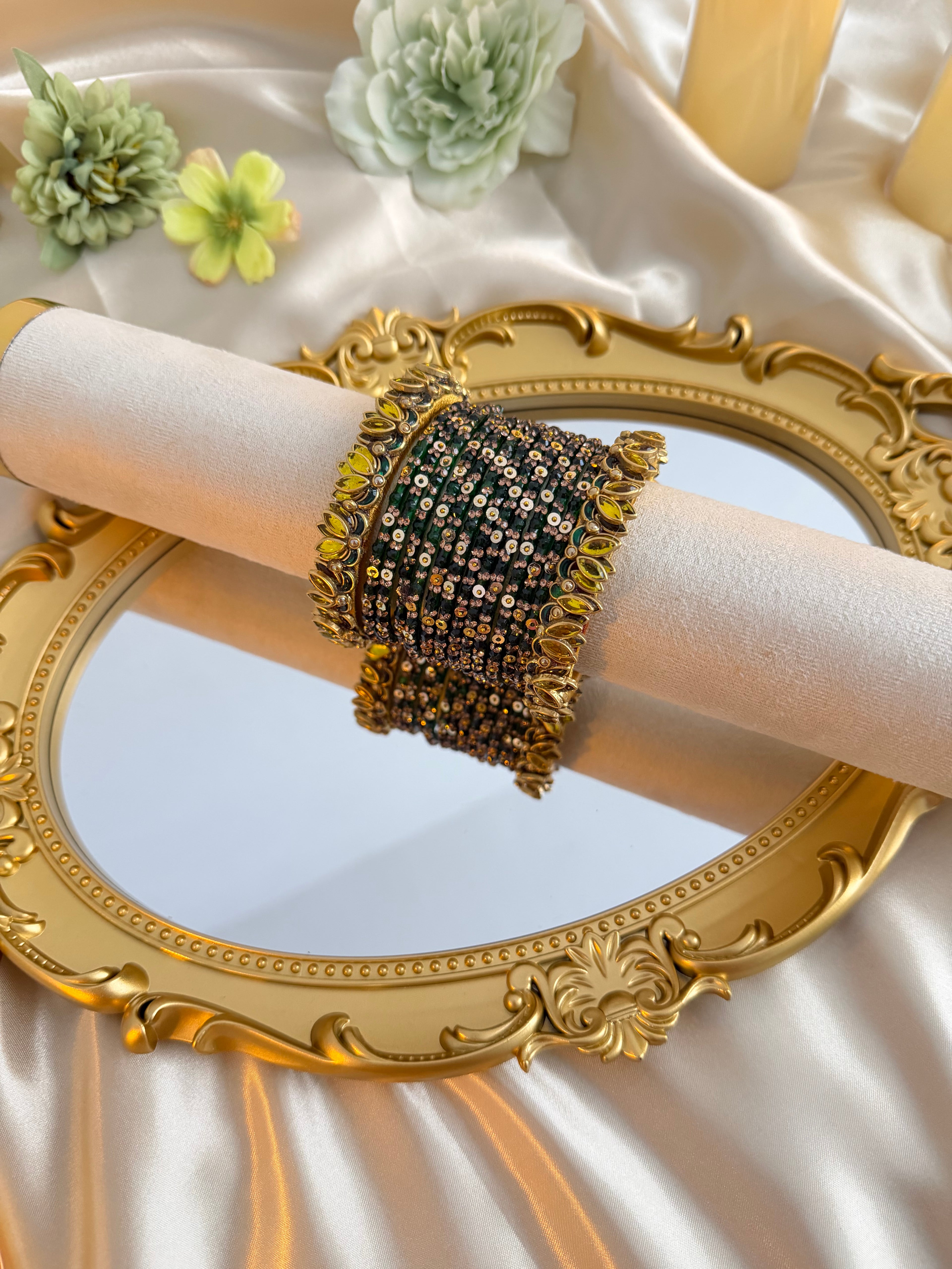 Green Kundan Bridal Bangles (Single Hand)
