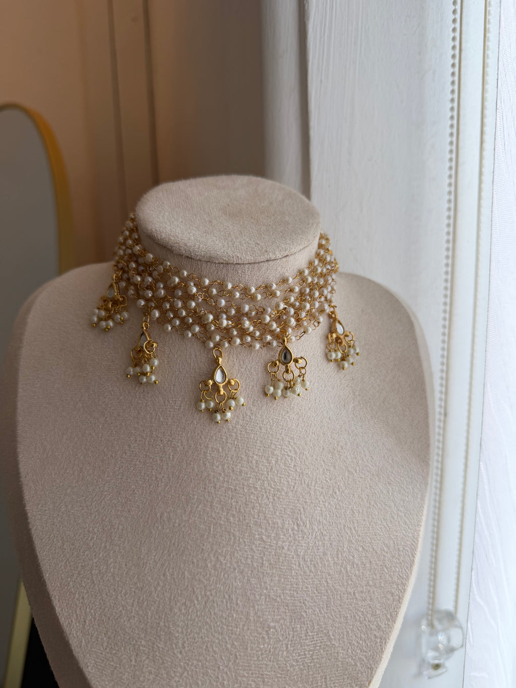 Pearl Layered Gold Choker Necklace