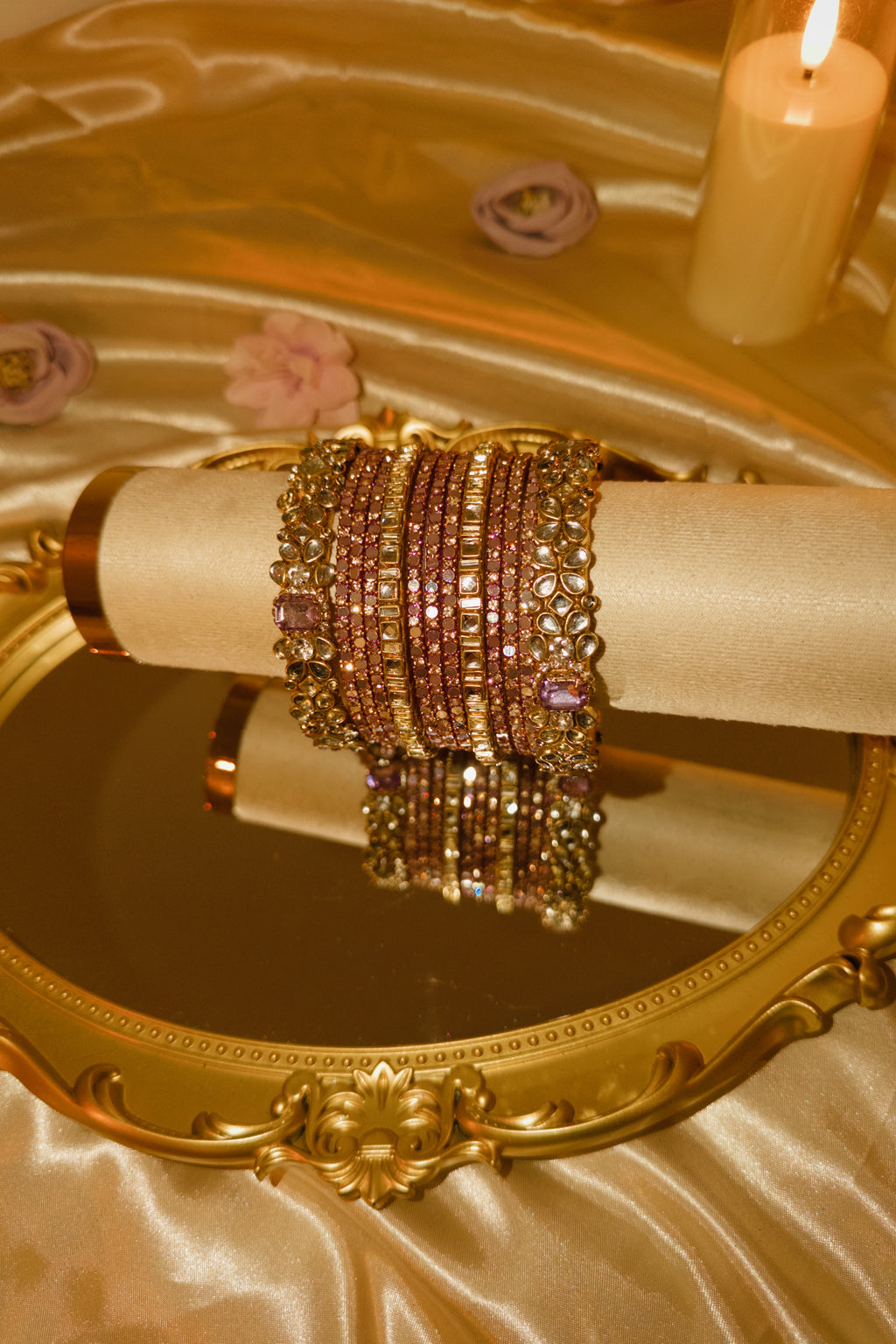 Lilac Kundan Bridal Bangles (Single Hand)