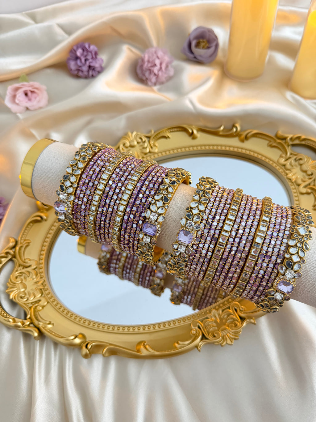 Lilac Kundan Bridal Bangles (Both Hands)