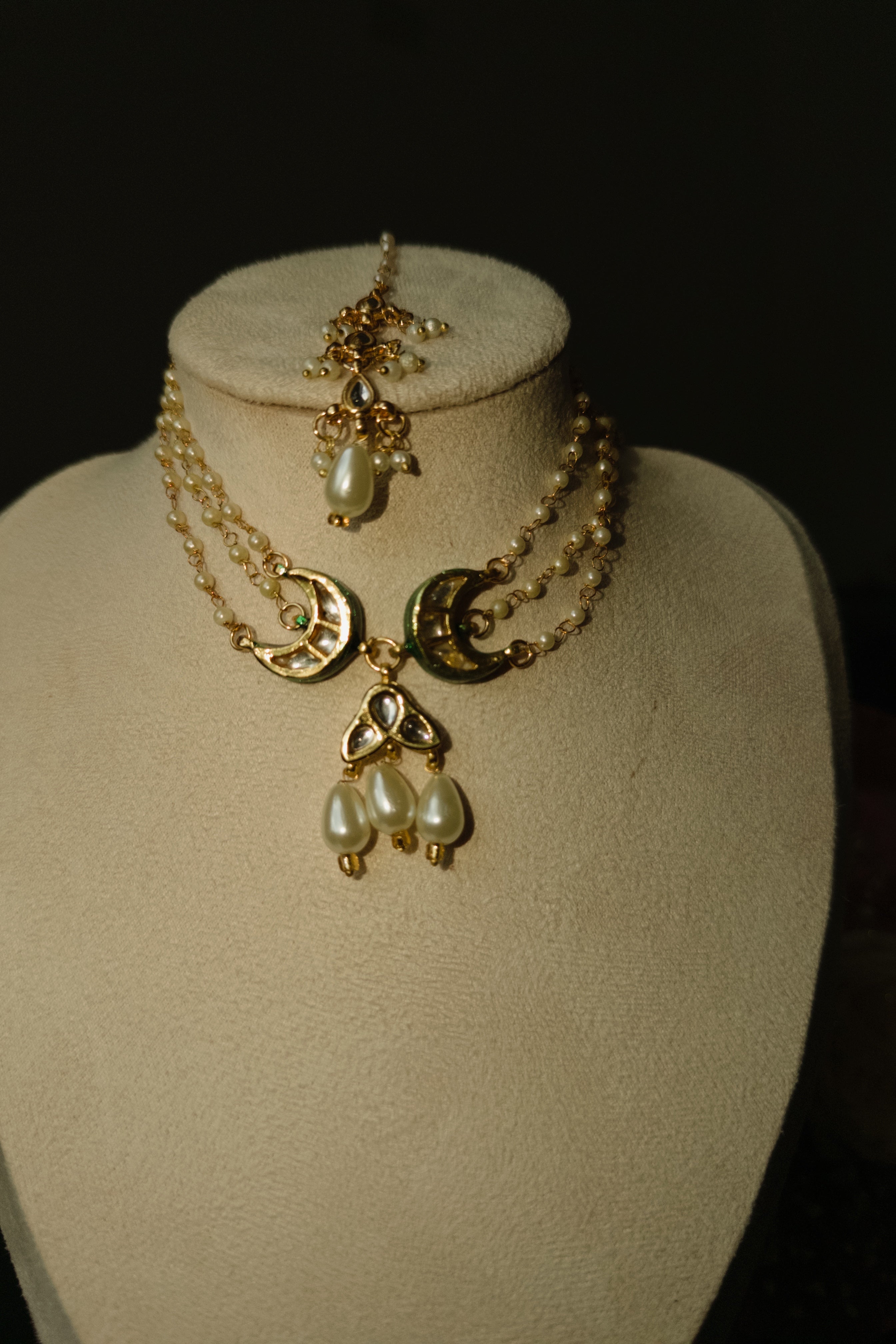Royal Pearl Kundan Choker Set with Long Earrings