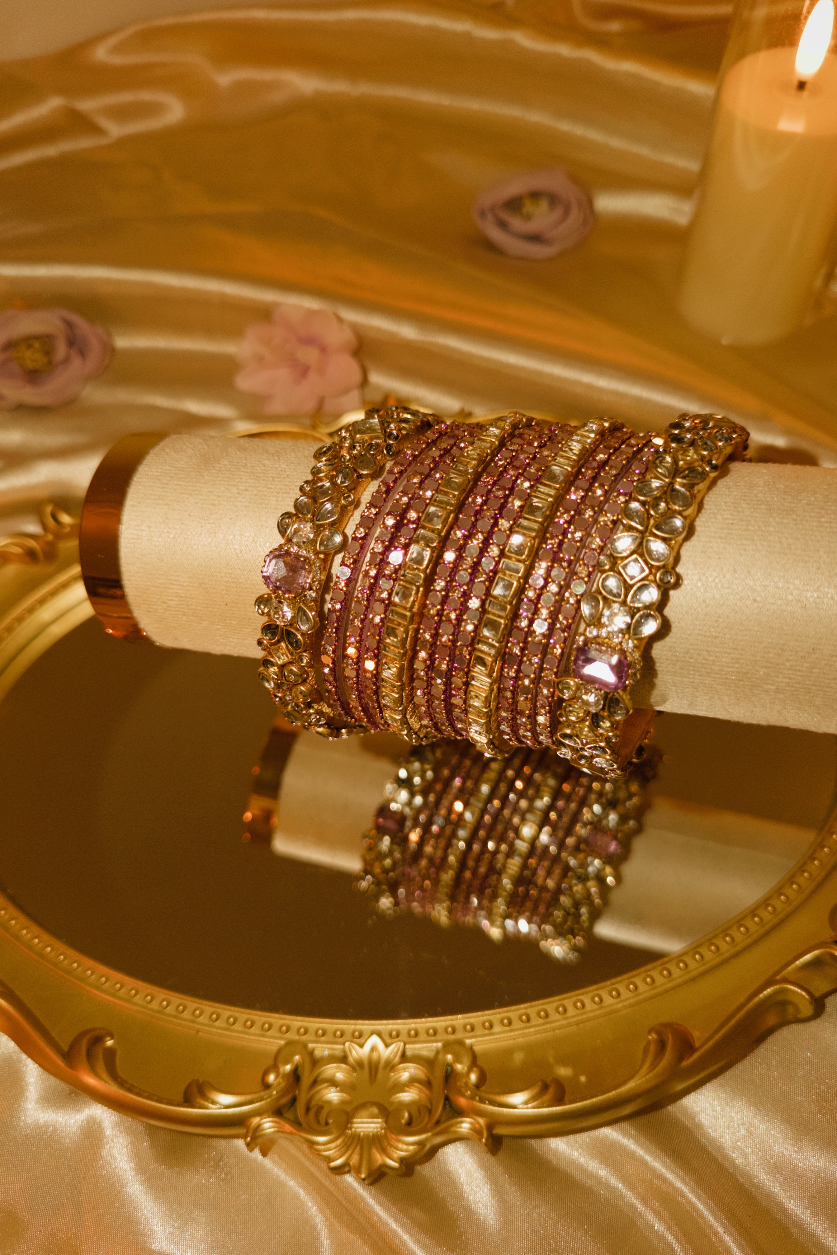 Lilac Kundan Bridal Bangles (Single Hand)