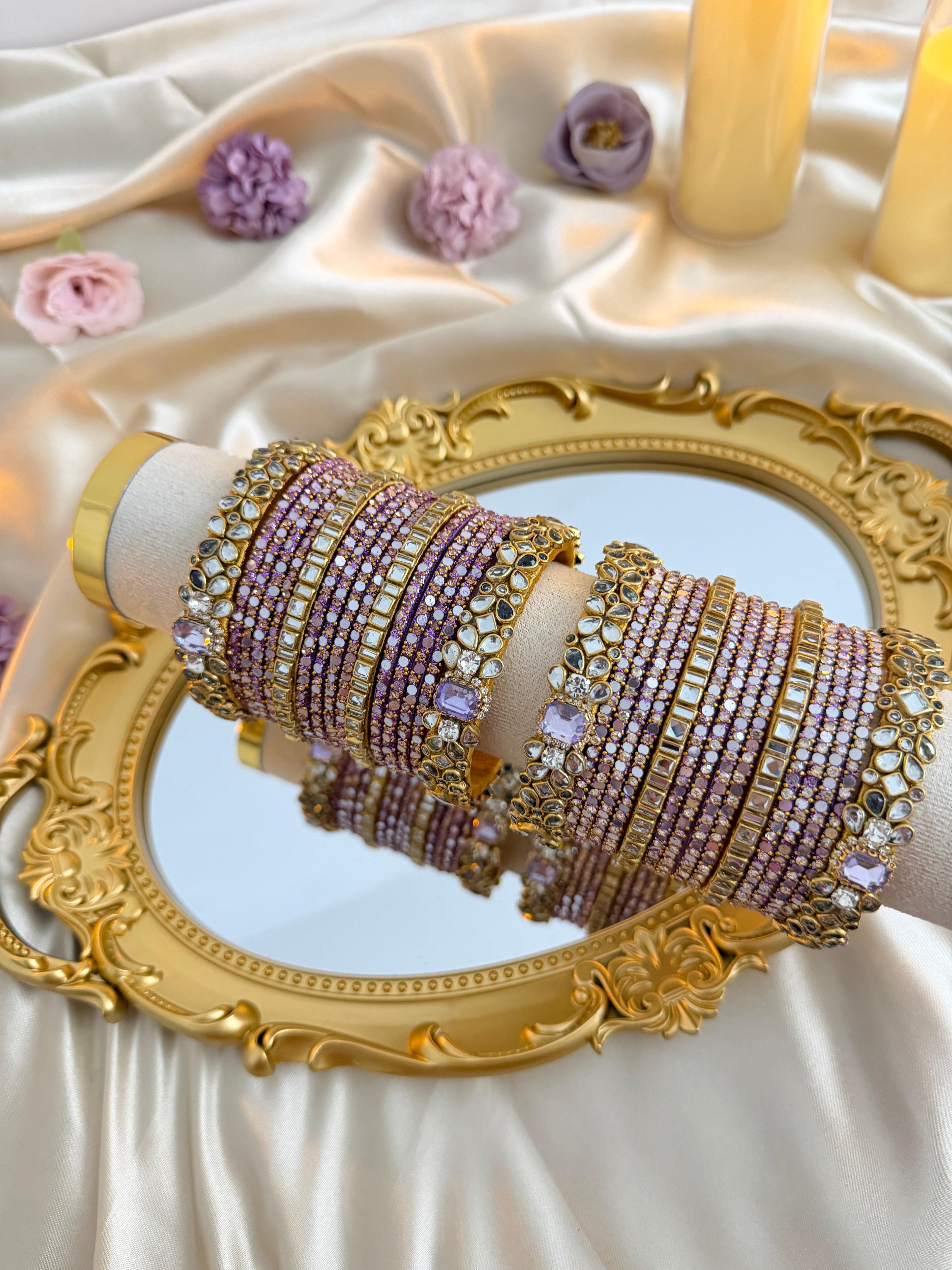 Lilac Kundan Bridal Bangles (Both Hands)
