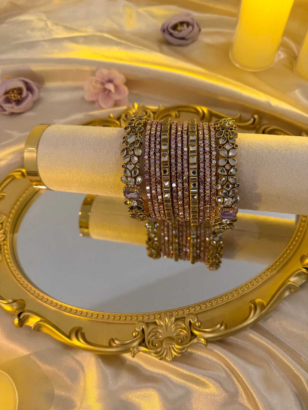Lilac Kundan Bridal Bangles (Single Hand)