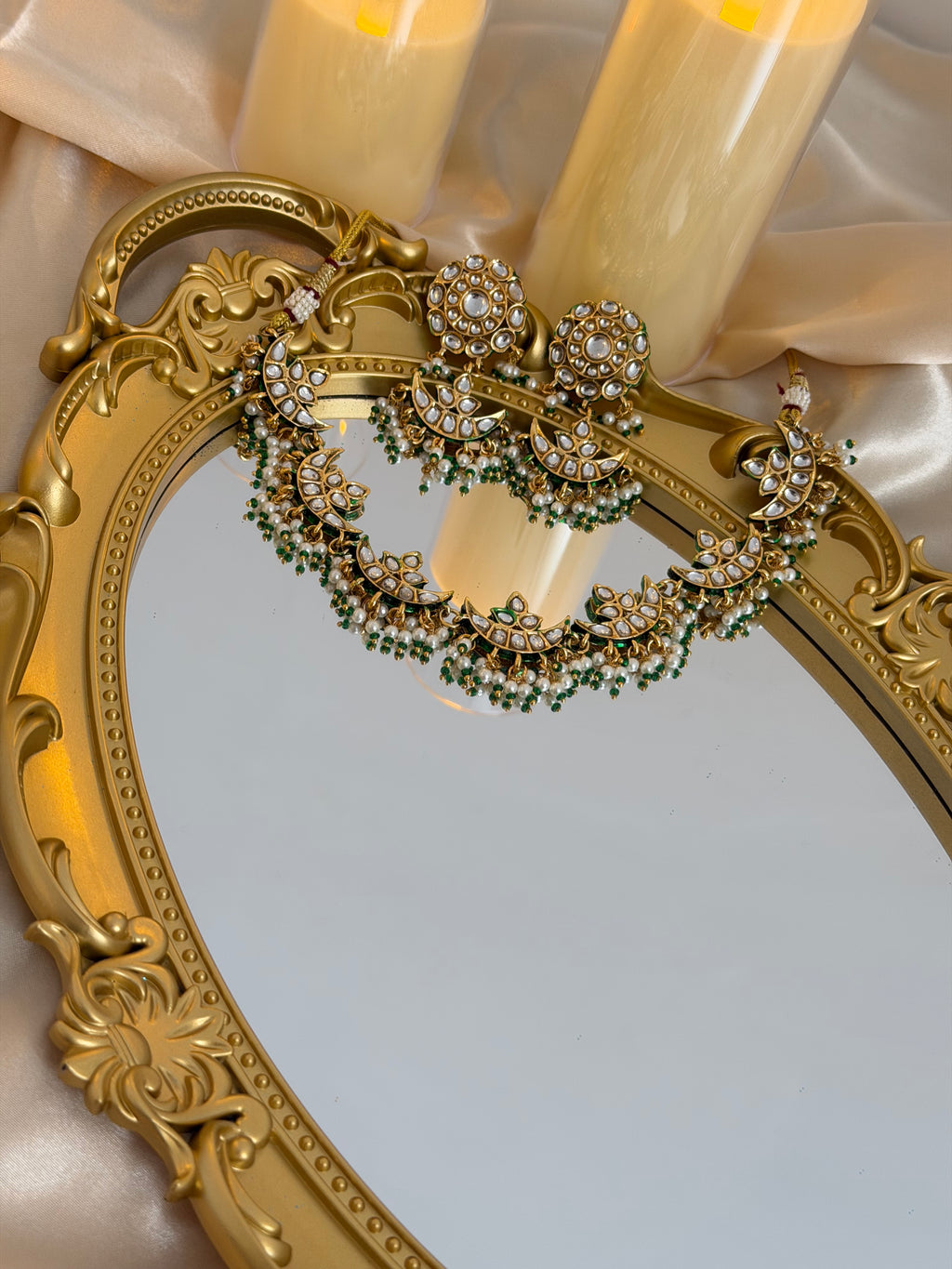 Emerald Crescent Kundan Necklace Set