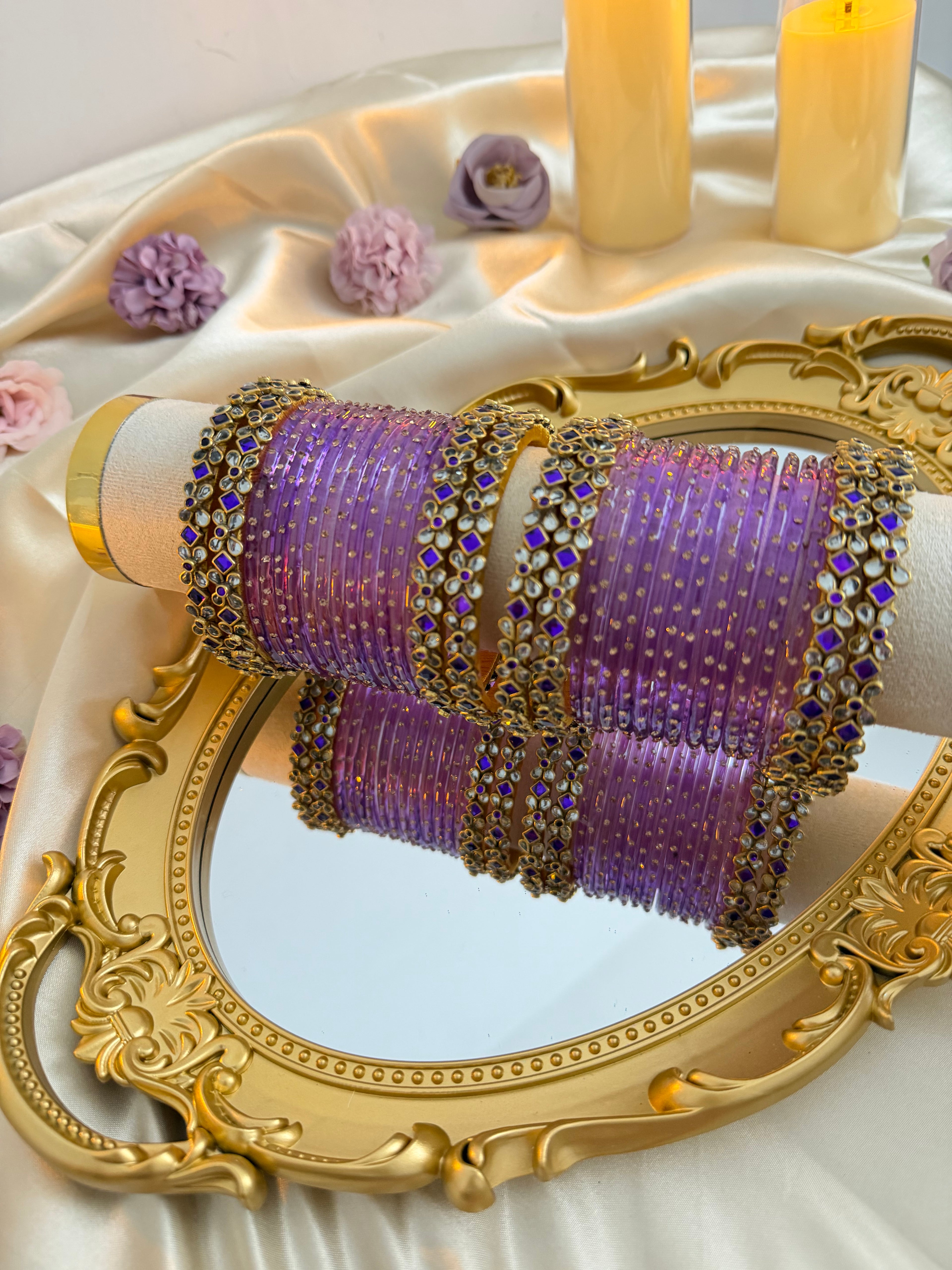 Deep Purple Kundan Bridal Bangles (Both Hands)