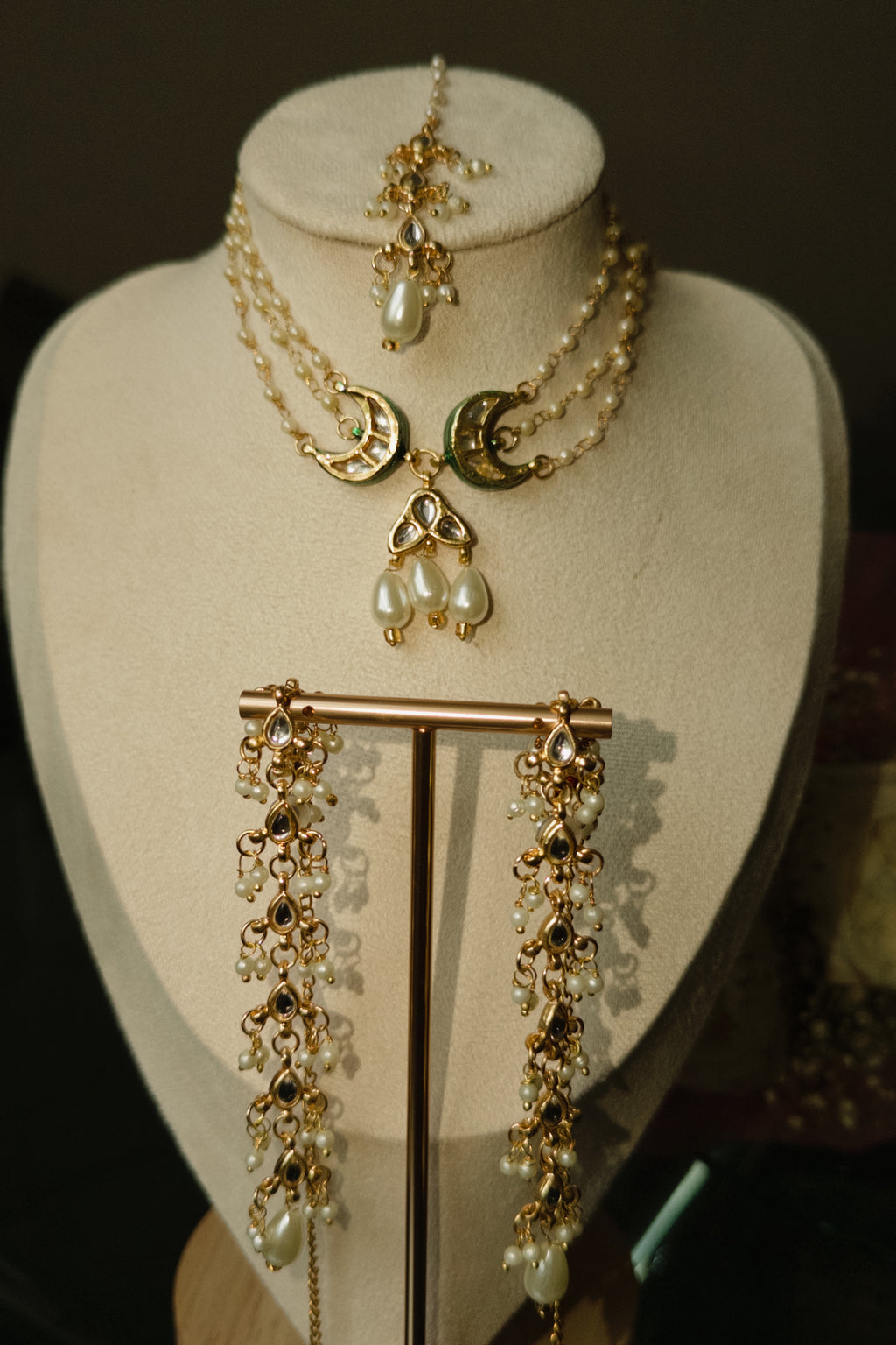 Royal Pearl Kundan Choker Set with Long Earrings