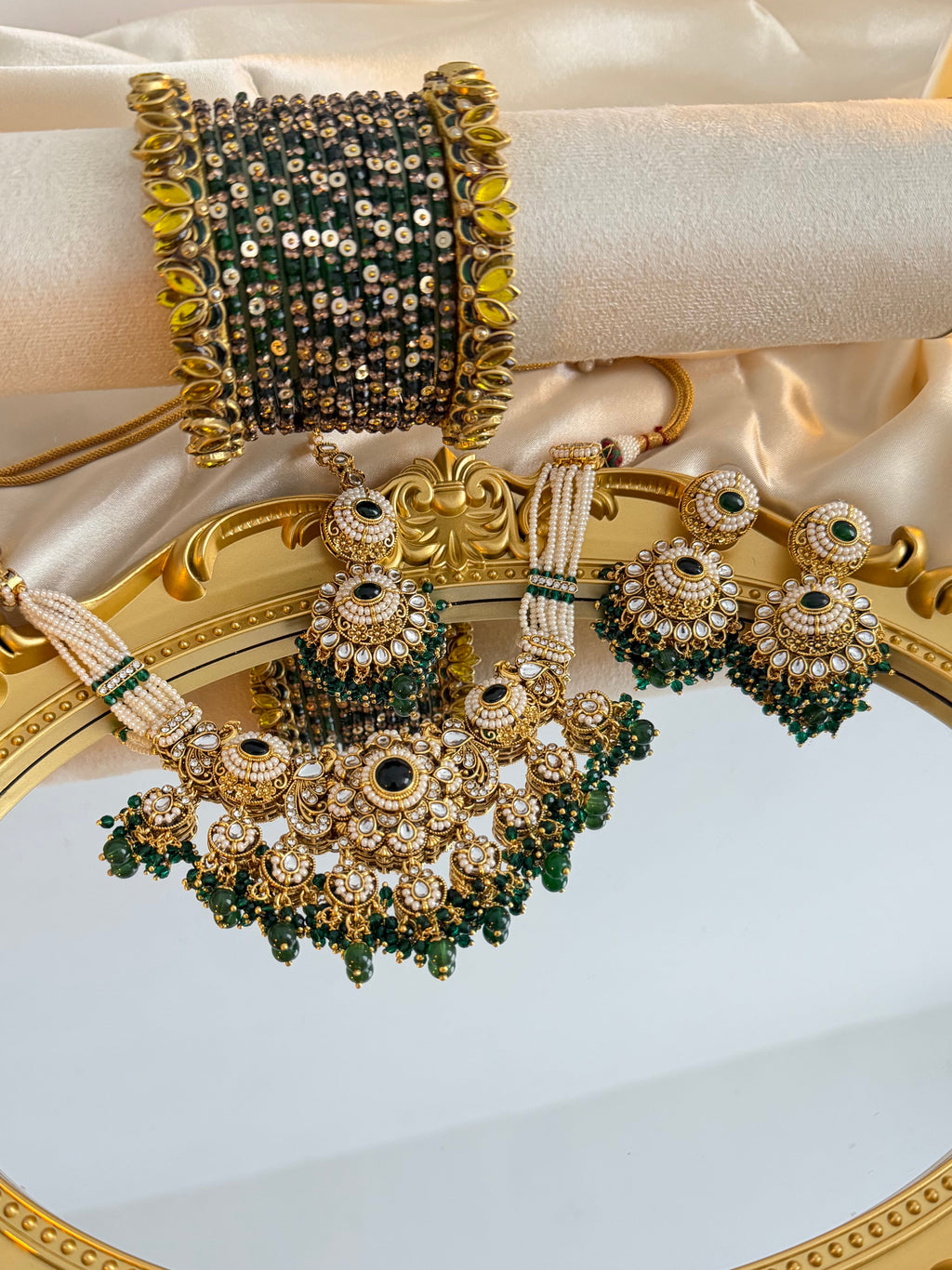 Dark Green Kundan Bridal Jewellery Set