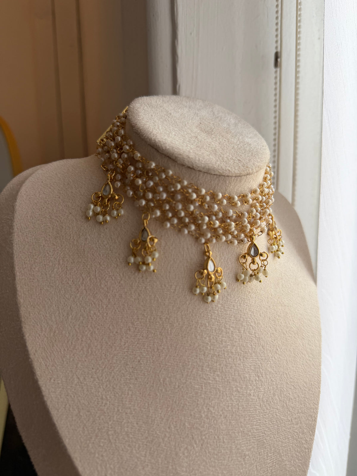 Pearl Layered Gold Choker Necklace