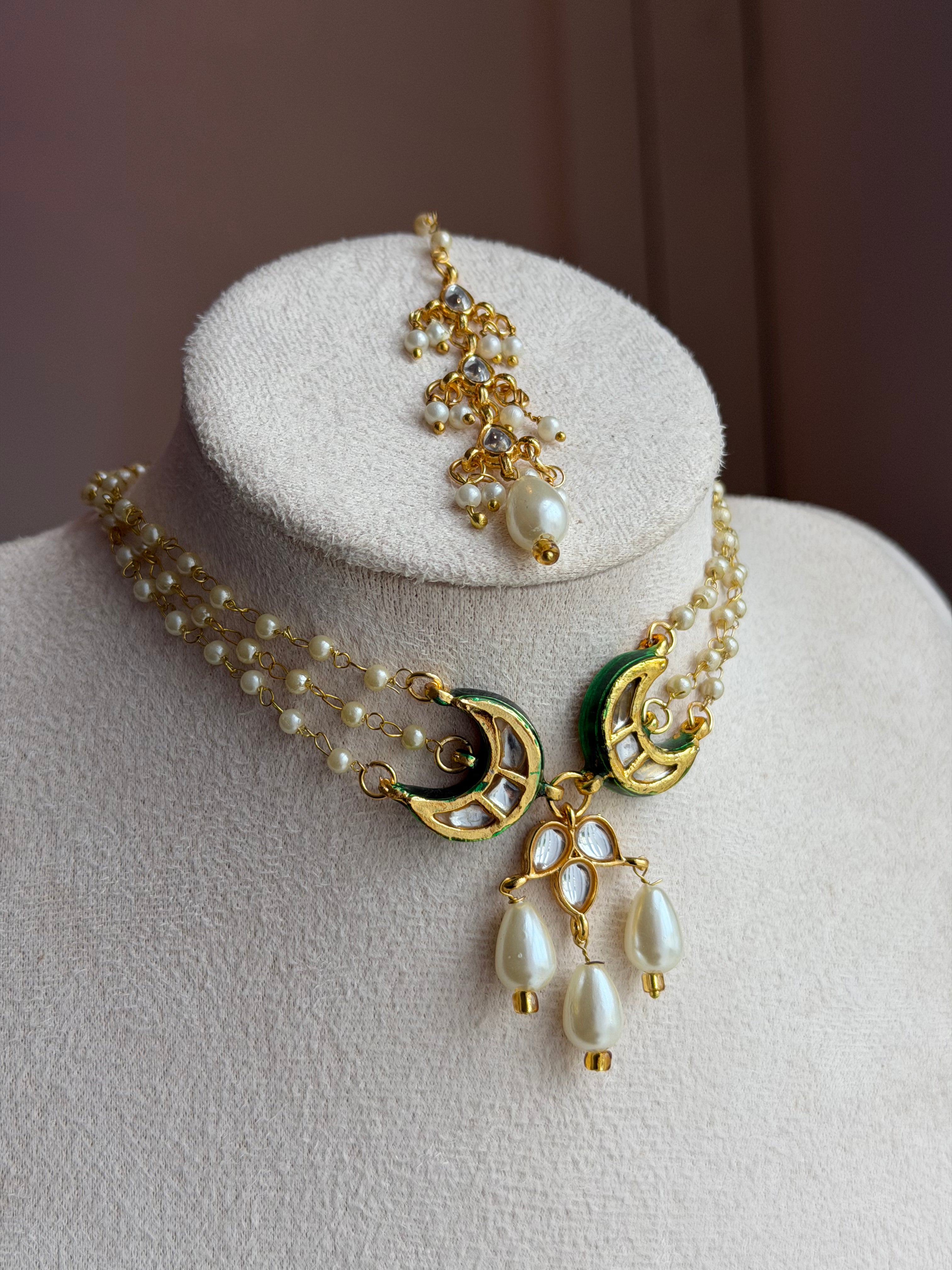 Royal Pearl Kundan Choker Set with Long Earrings